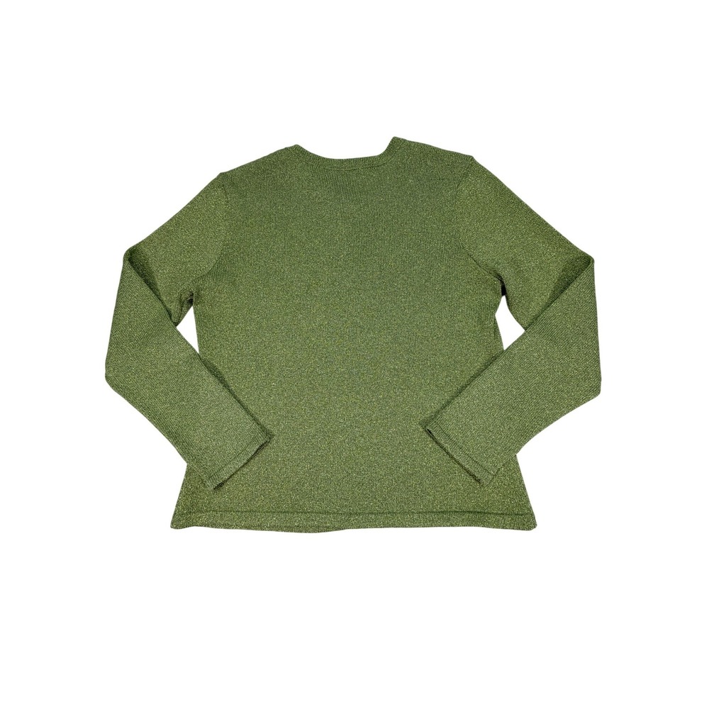 Steven Stolman‎ Green Metallic Lurex Cardigan Gold Button Medium USA Vintage - Picture 2 of 9